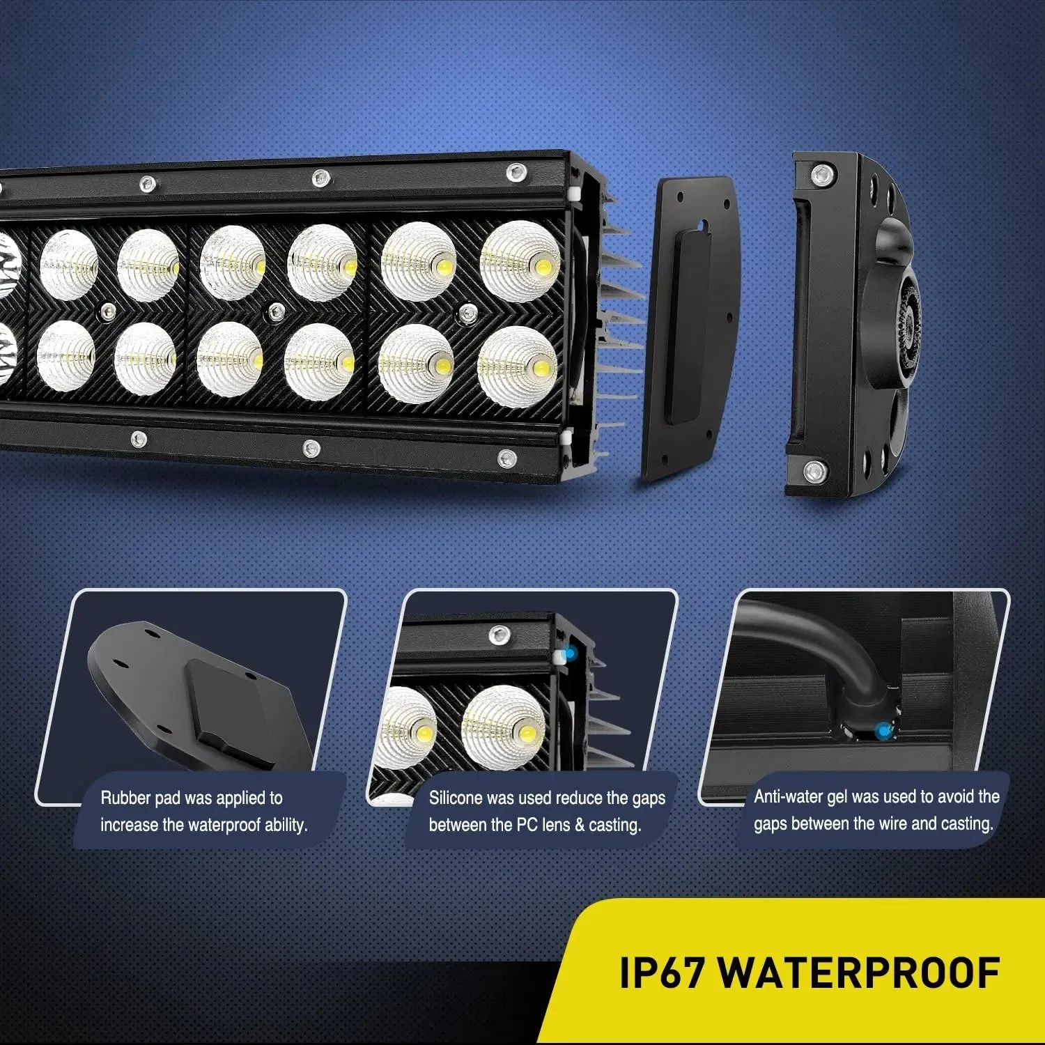 42 Inch 240W Double Row Black Curved Spot Flood LED Light Bar | 14AWG Wire 5Pin Switch