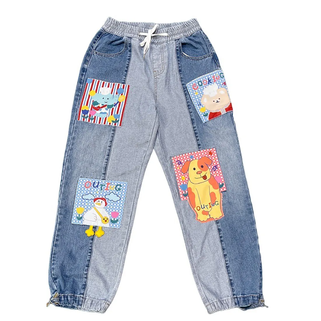 Cartoon Patch Loose Denim Pants