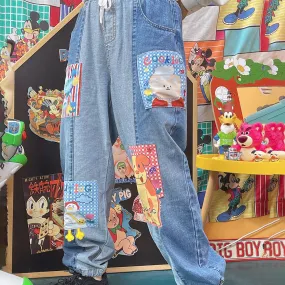 Cartoon Patch Loose Denim Pants