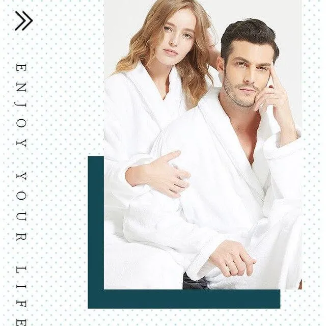 CAVME Hotel Towel Bathrobe Cotton Terry Robes Kimono Long Nightgown Lounge Sleepwear for Lover Solid Color V Collar LOGO CUSTOM