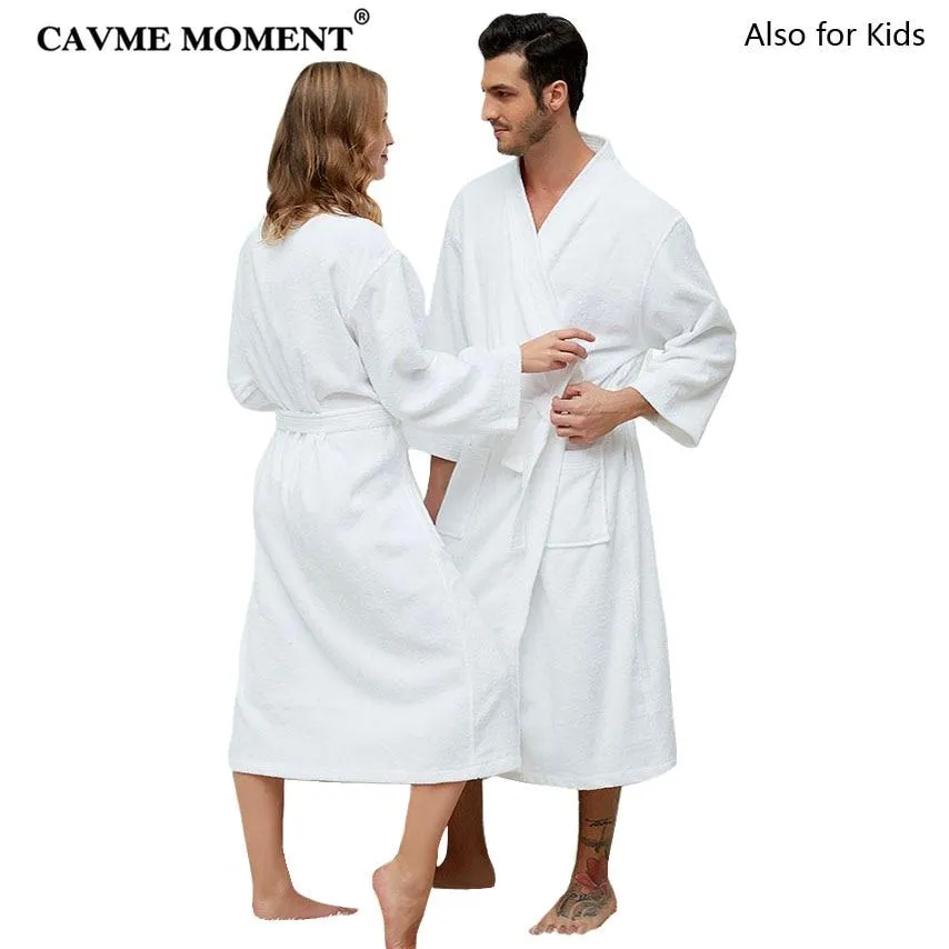 CAVME Hotel Towel Bathrobe Cotton Terry Robes Kimono Long Nightgown Lounge Sleepwear for Lover Solid Color V Collar LOGO CUSTOM