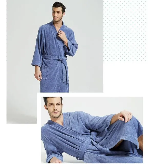 CAVME Hotel Towel Bathrobe Cotton Terry Robes Kimono Long Nightgown Lounge Sleepwear for Lover Solid Color V Collar LOGO CUSTOM