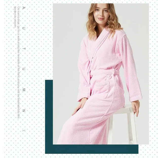CAVME Hotel Towel Bathrobe Cotton Terry Robes Kimono Long Nightgown Lounge Sleepwear for Lover Solid Color V Collar LOGO CUSTOM