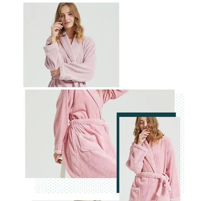 CAVME Hotel Towel Bathrobe Cotton Terry Robes Kimono Long Nightgown Lounge Sleepwear for Lover Solid Color V Collar LOGO CUSTOM