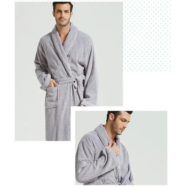 CAVME Hotel Towel Bathrobe Cotton Terry Robes Kimono Long Nightgown Lounge Sleepwear for Lover Solid Color V Collar LOGO CUSTOM