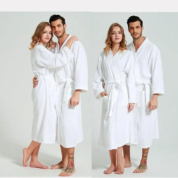 CAVME Hotel Towel Bathrobe Cotton Terry Robes Kimono Long Nightgown Lounge Sleepwear for Lover Solid Color V Collar LOGO CUSTOM