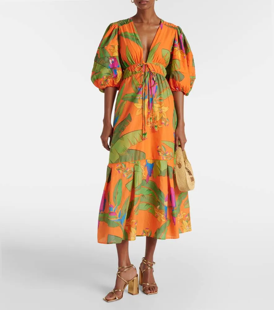 Farm Rio Fresh Macaws cotton midi dress