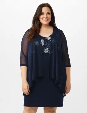 Mesh Cascade Jacket Embroidered Sheath Dress