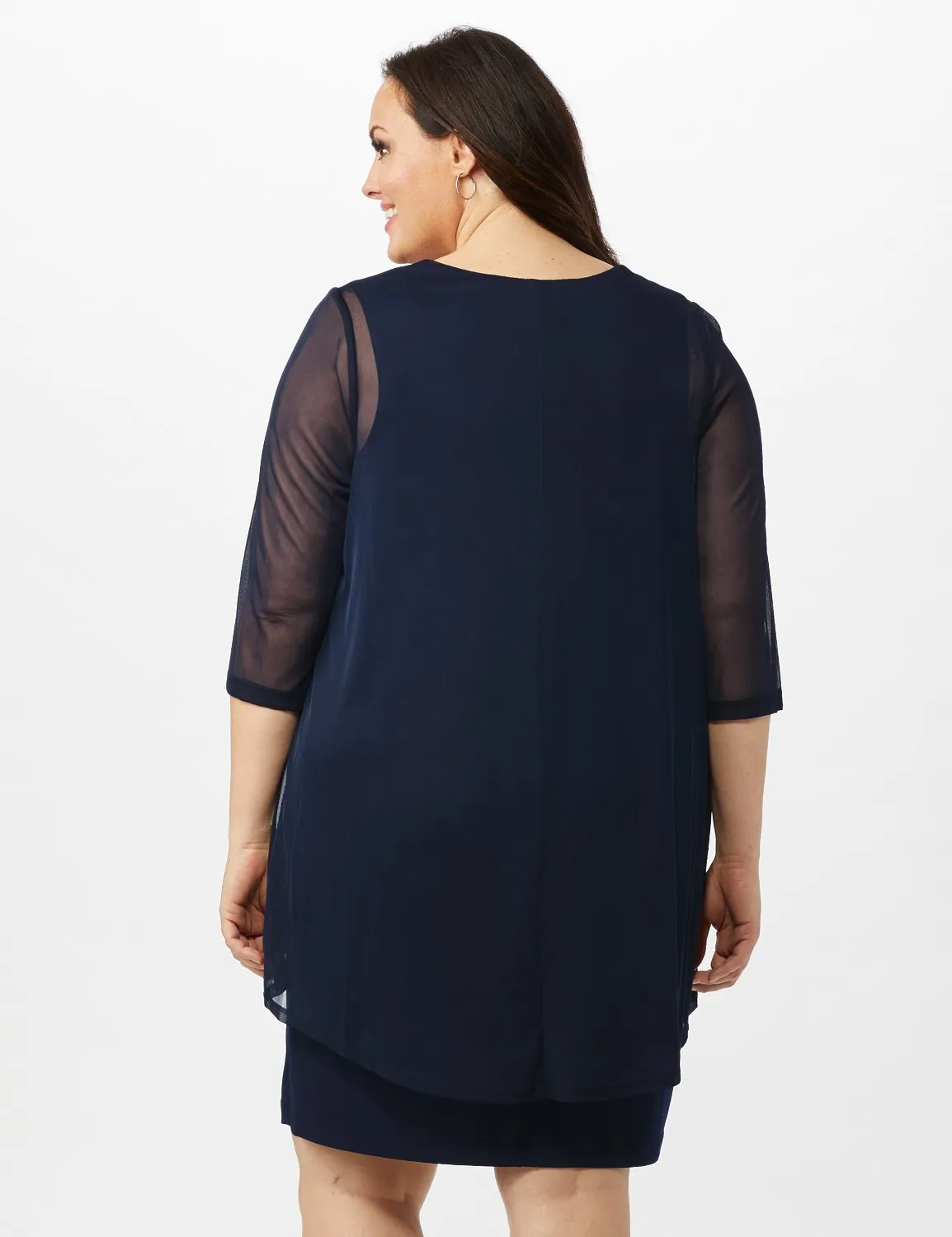 Mesh Cascade Jacket Embroidered Sheath Dress