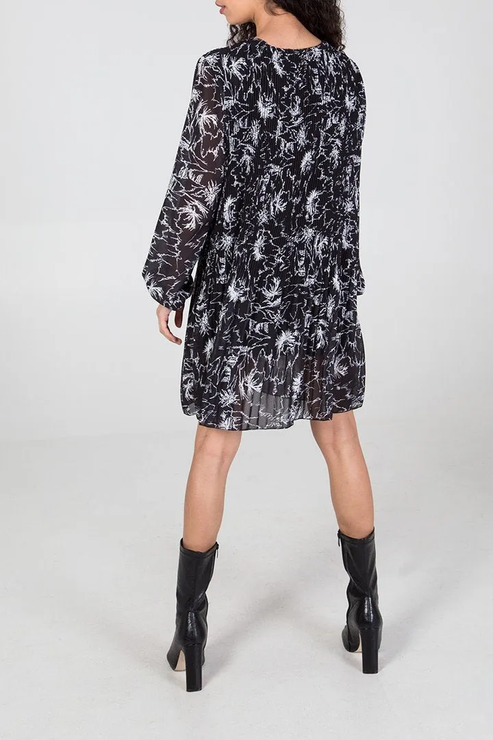 Monochrome Abstract Floral Plisse Dress