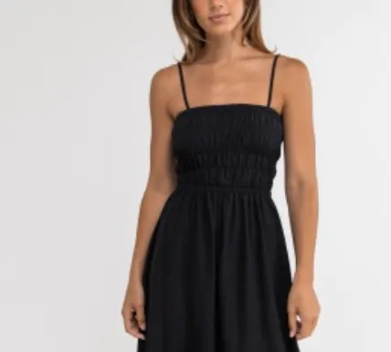 RHYTHM CLASSIC SHIRRED MIDI DRESS - BLACK