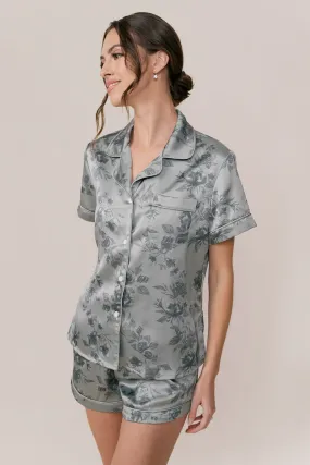 Sleepover Short Sleeve Satin Floral Print Top | Made To Order