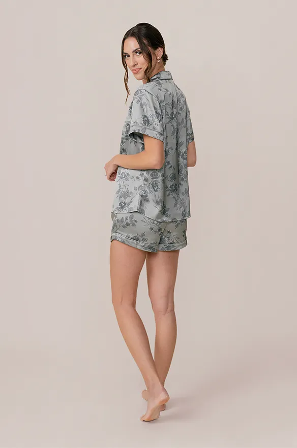 Sleepover Short Sleeve Satin Floral Print Top | Made To Order