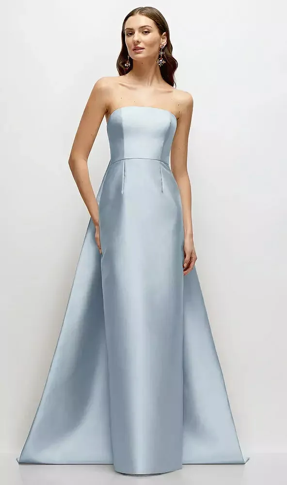 Strapless Satin Column Bridesmaid Dress with Removable Watteau Train - Alfred Sung Lee · Style D876