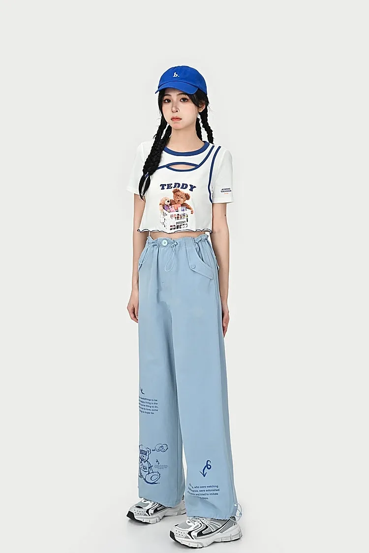 Summer Cartoon Bear Print Loose Thin Jeans