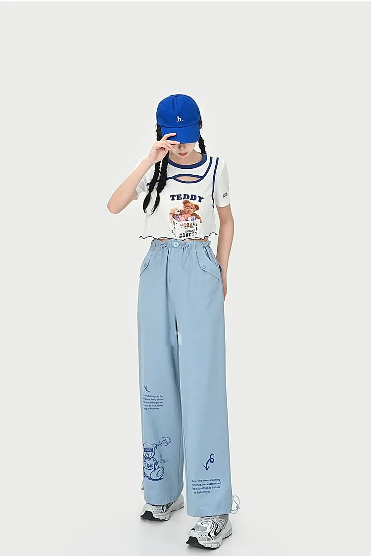 Summer Cartoon Bear Print Loose Thin Jeans