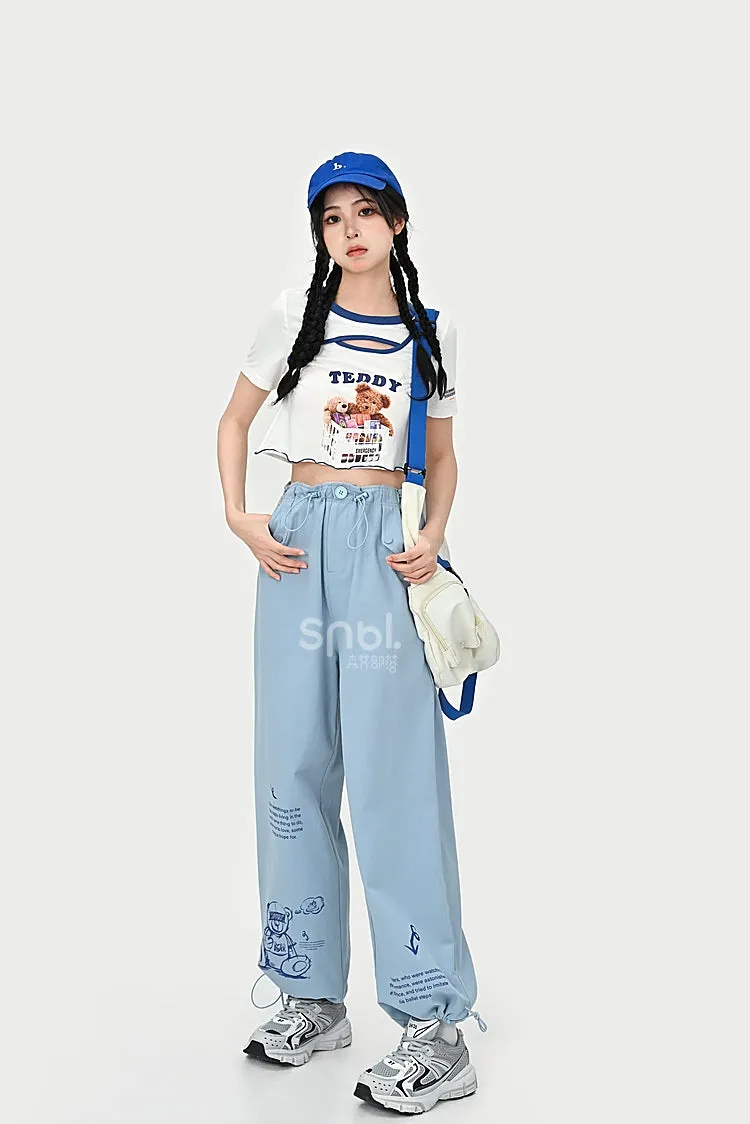 Summer Cartoon Bear Print Loose Thin Jeans