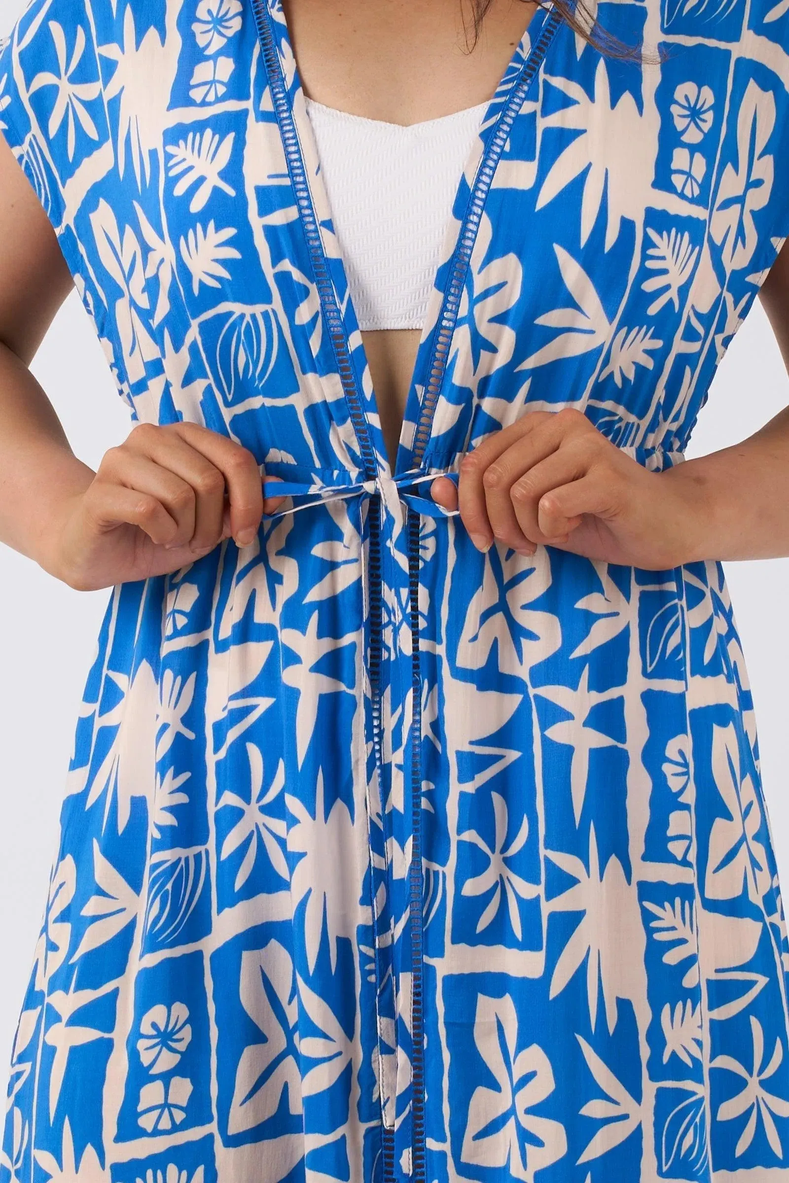 Sustainable Viscose Maxi Kimono - Blue Tiki