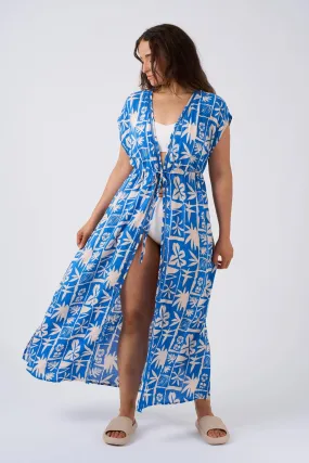 Sustainable Viscose Maxi Kimono - Blue Tiki