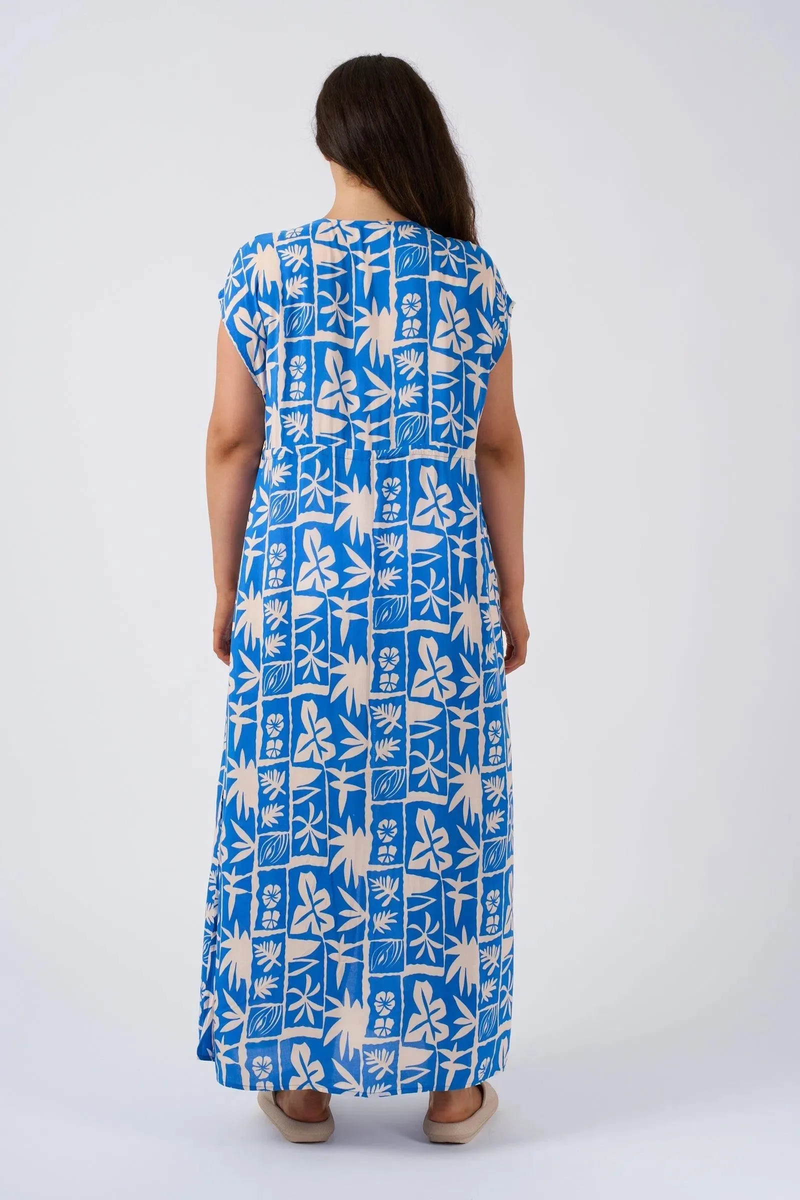 Sustainable Viscose Maxi Kimono - Blue Tiki