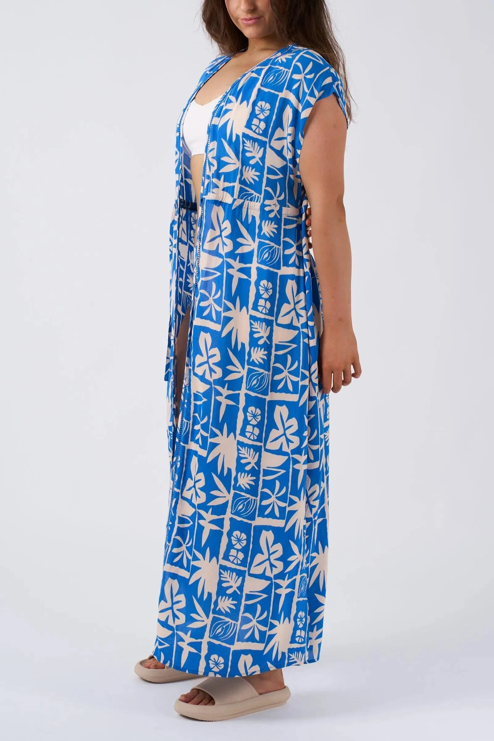 Sustainable Viscose Maxi Kimono - Blue Tiki