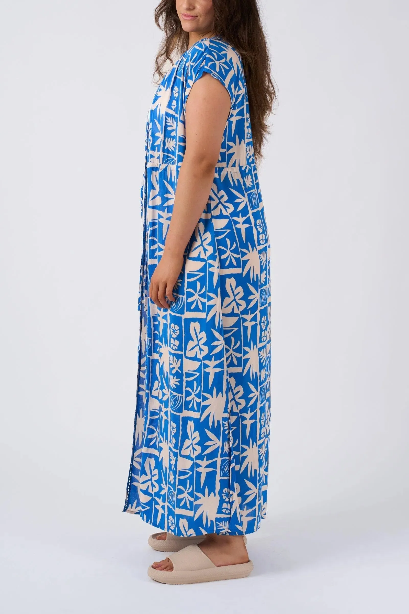 Sustainable Viscose Maxi Kimono - Blue Tiki